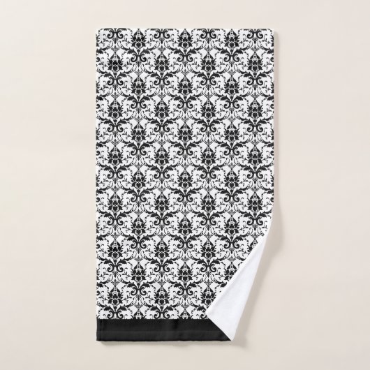 Elegant Classic Black White Damask Floral Pattern Bad Handdoek (Handdoek)