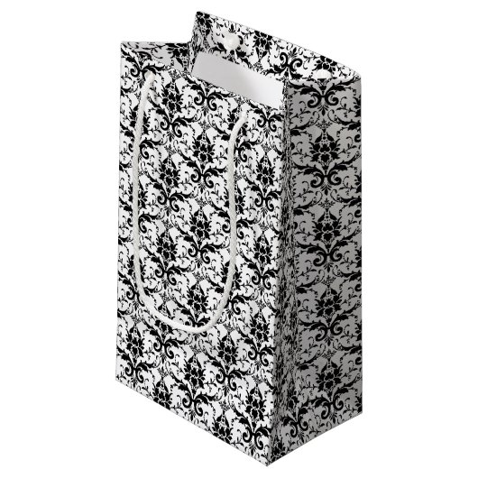 Elegant Classic Black White Floral Damask Wedding Klein Cadeauzakje (Voorkant Gekanteld)