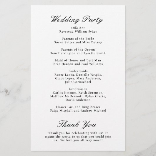 Elegant Classic Black White Formal Wedding Program (Achterkant)