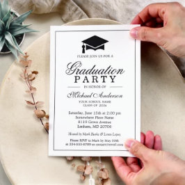 Elegant Classic Black White Graduation Party Kaart