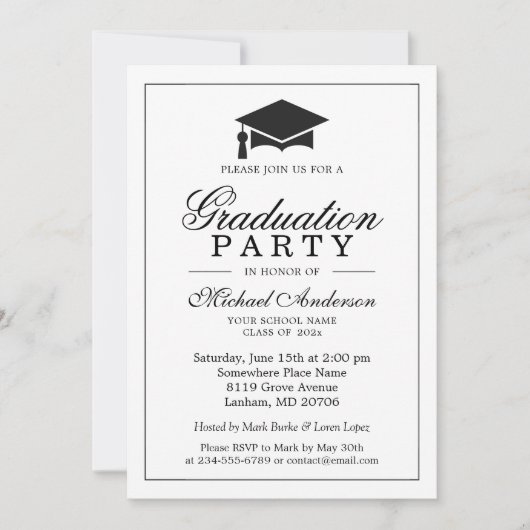 Elegant Classic Black White Graduation Party Kaart (Voorkant)