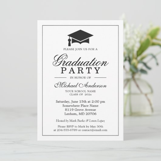 Elegant Classic Black White Graduation Party Kaart (Staand voorkant)