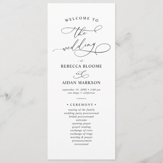 Elegant Classic Black & White Wedding Program Menu (Voorkant)
