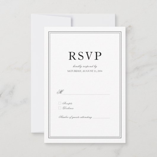 Elegant Classic Black & White Wedding RSVP Kaartje (Voorkant)