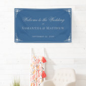 Elegant Classic Blauw Grijs Vintage Bruiloft Welko Spandoek (Insitu)