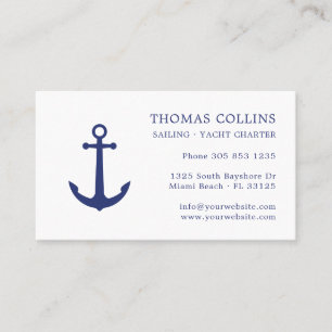 Elegant Classic Blauw Wit Nautisch Anker Logo Visitekaartje
