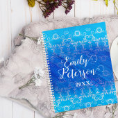Elegant Classic Blue Damask Patroon Yarly Planner