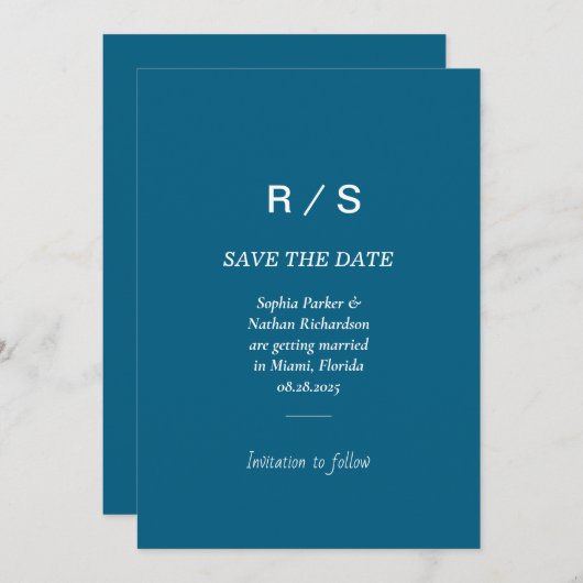 Elegant Classic Blue Monogram Save the Date Kaart (Voorkant / Achterkant)