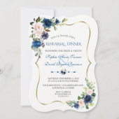 Elegant Classic Blue Pink Flowers Rehearsal Dinner Kaart (Voorkant)