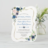 Elegant Classic Blue Pink Flowers Rehearsal Dinner Kaart (Staand voorkant)