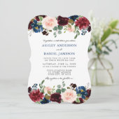 Elegant Classic Blue Waterverf Floral Wedding Kaart (Staand voorkant)