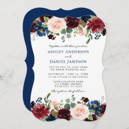 Elegant Classic Blue Waterverf Floral Wedding Kaart