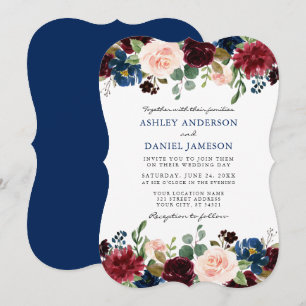 Elegant Classic Blue Waterverf Floral Wedding Kaart