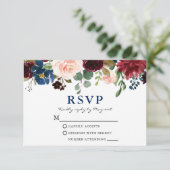 Elegant Classic Blue Waterverf Floral Wedding RSVP Kaartje (Staand voorkant)