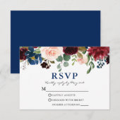 Elegant Classic Blue Waterverf Floral Wedding RSVP Kaartje (Voorkant / Achterkant)
