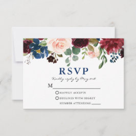Elegant Classic Blue Waterverf Floral Wedding RSVP Kaartje