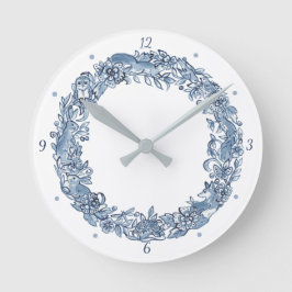 Elegant Classic Blue & White Animal Wreatft Delft Ronde Klok