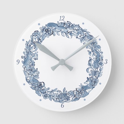Elegant Classic Blue & White Animal Wreatft Delft Ronde Klok (Voorkant)