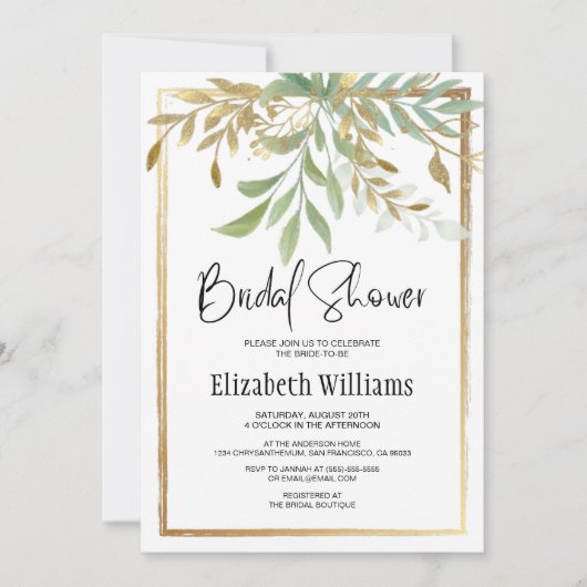 Elegant Classic Border Gold&Greenery Vrijgezellenf Kaart (Voorkant)