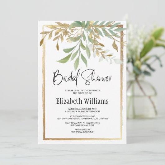 Elegant Classic Border Gold&Greenery Vrijgezellenf Kaart (Staand voorkant)