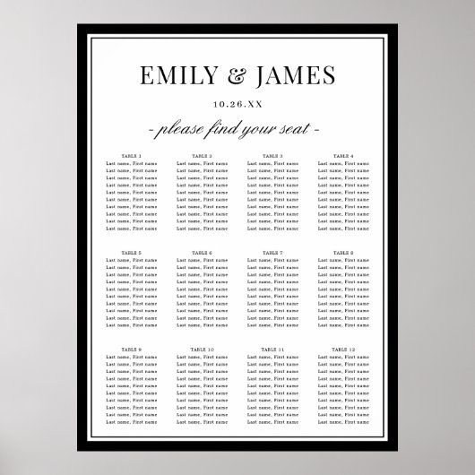 Elegant Classic Border Wedding Seating Chart Poster (Voorkant)