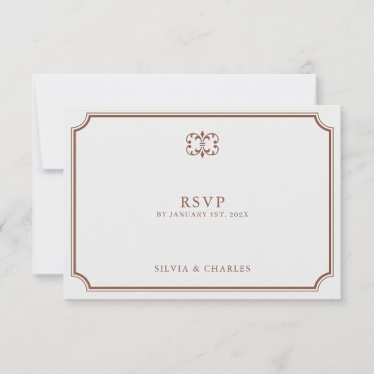 Elegant Classic Bruin & Ecru Bruiloft Crest RSVP Kaartje (Voorkant)