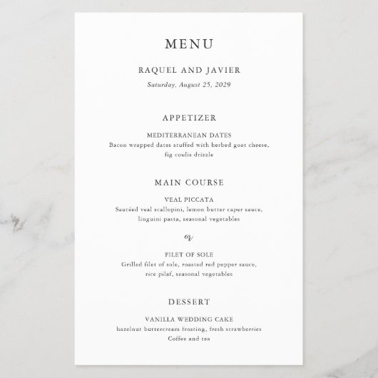 Elegant Classic Budget Wedding Menu (Voorkant)