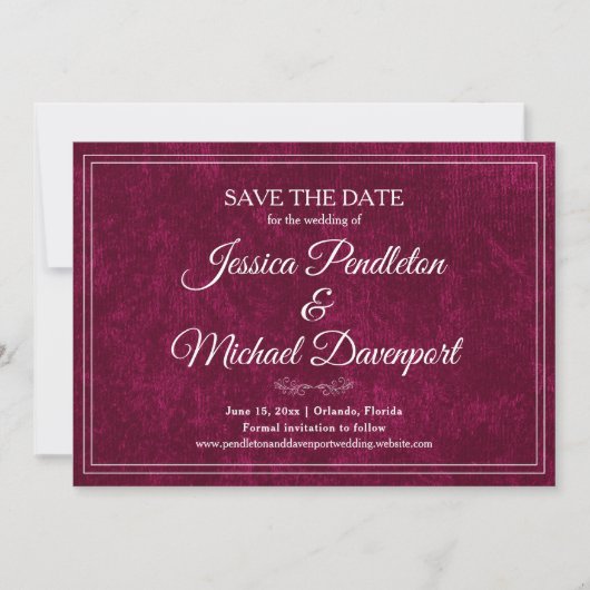 Elegant Classic Burgundy Berry Wedding Save Date Save The Date (Voorkant)