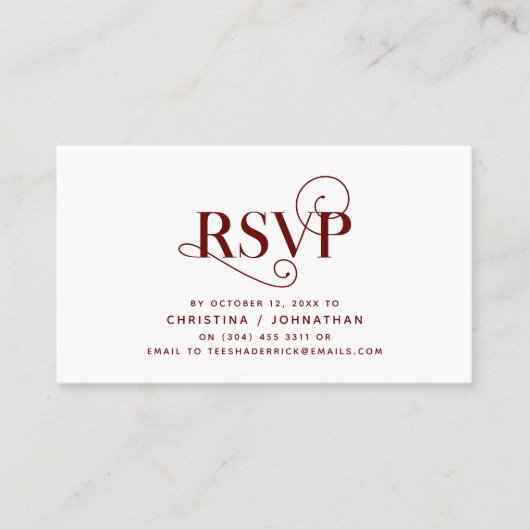 Elegant Classic, Burgundy font, RSVP antwoord Informatiekaartje (Voorkant)