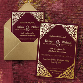 Elegant Classic Burgundy Gold Foil Weddenschap Folie Uitnodiging