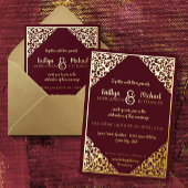 Elegant Classic  Burgundy Gold Foil Weddenschap Folie Uitnodiging