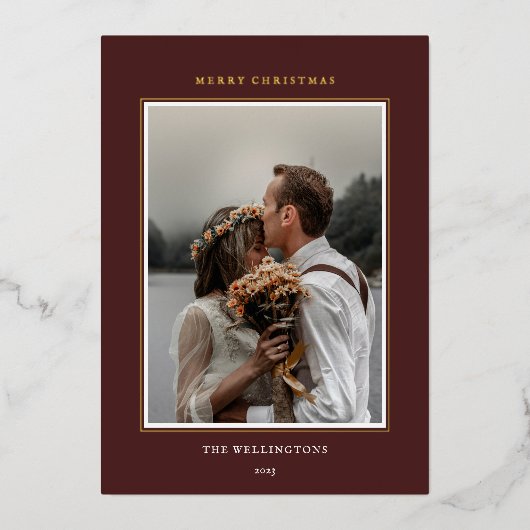 Elegant Classic Burgundy Red Lijst met kerstmis Folie Feestdagenkaart (Voorkant)