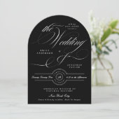 Elegant Classic Calligrafie Zwart Stropdas Trouwbo Kaart (Staand voorkant)