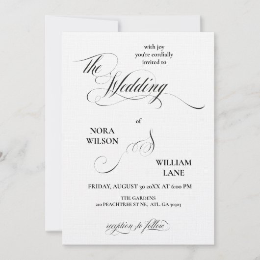 Elegant Classic Calligraphy Wedding Invitation Kaart (Voorkant)