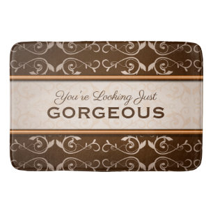 Elegant Classic Chocolate Flourish Bronze Monogram Badmat