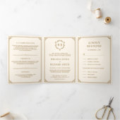 Elegant Classic Cream and Gold Monogram Weddenscha Drieluik Uitnodiging (Binnen)