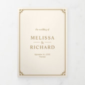 Elegant Classic Cream and Gold Monogram Weddenscha Drieluik Uitnodiging (Cover)