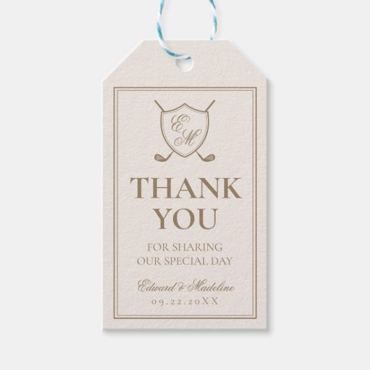 Elegant Classic Crest Monogram Golf Wedding Cadeaulabel (Voorkant)
