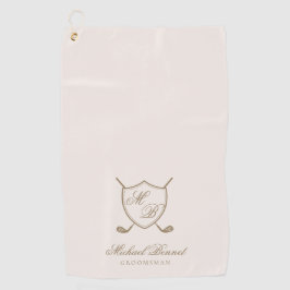 Elegant Classic Crest Monogram Golf Wedding Golfhanddoek