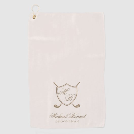 Elegant Classic Crest Monogram Golf Wedding Golfhanddoek (Voorkant)