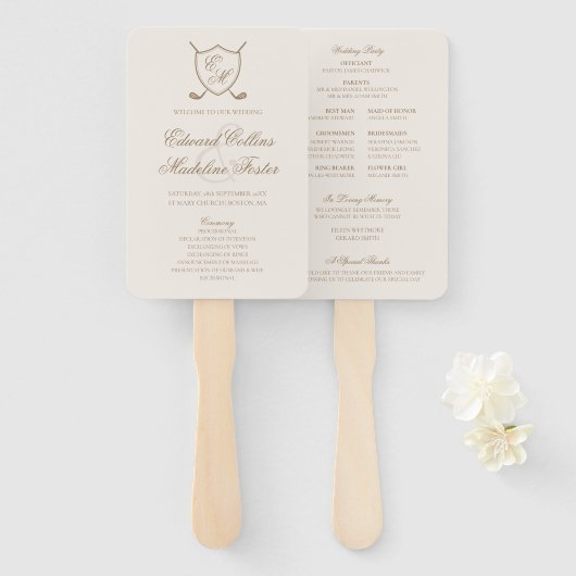 Elegant Classic Crest Monogram Golf Wedding Handwaaier (Voorkant en achterkant)