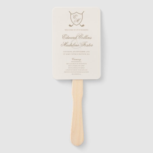 Elegant Classic Crest Monogram Golf Wedding Handwaaier (Voorkant)