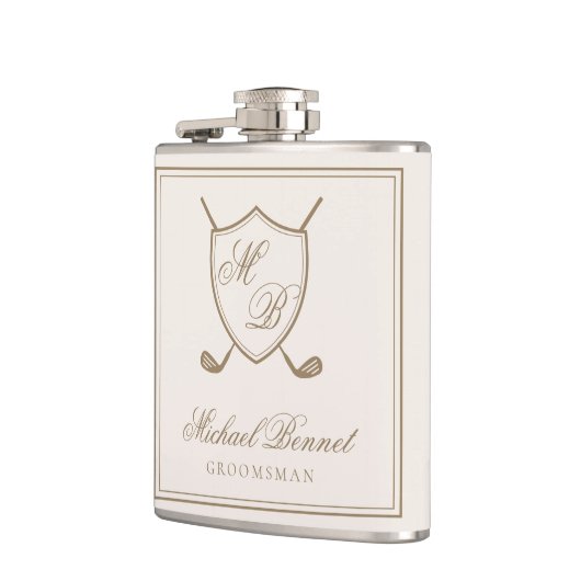 Elegant Classic Crest Monogram Golf Wedding Heupfles (Links)