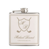 Elegant Classic Crest Monogram Golf Wedding Heupfles (Voorkant)