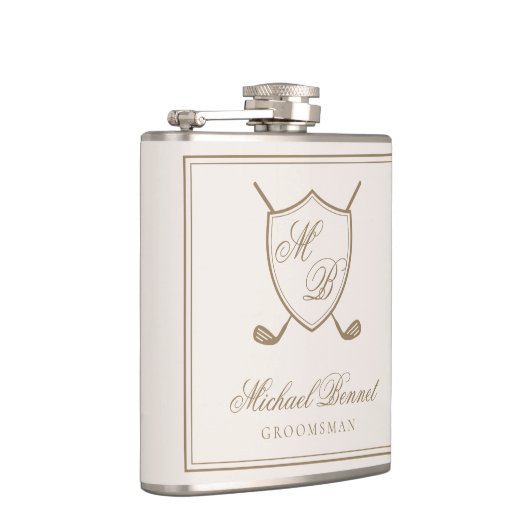 Elegant Classic Crest Monogram Golf Wedding Heupfles (Rechts)