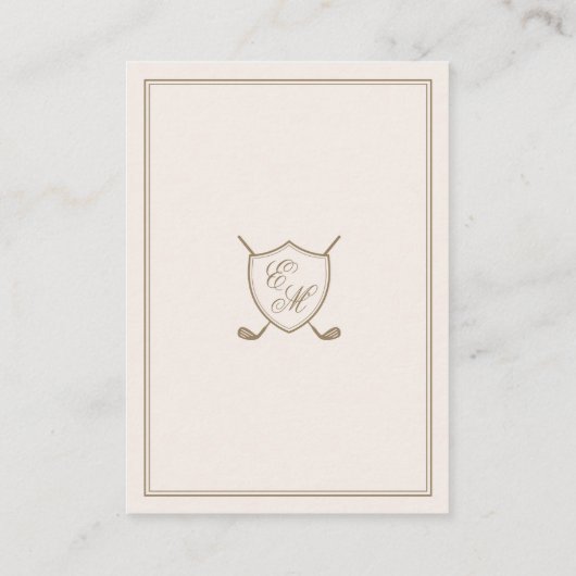 Elegant Classic Crest Monogram Golf Wedding Informatiekaartje (Achterkant)