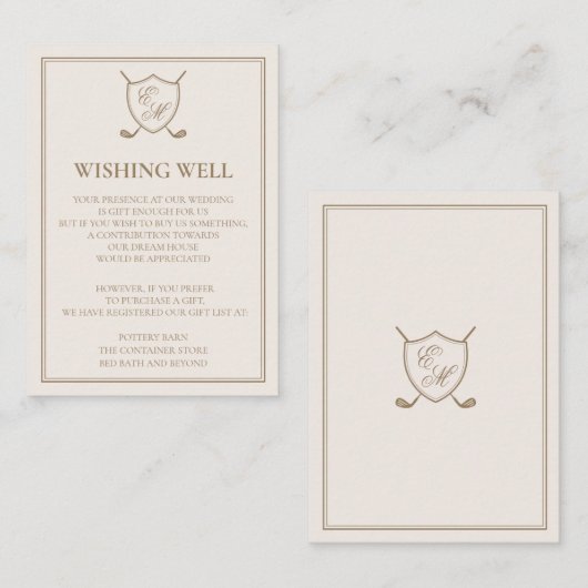Elegant Classic Crest Monogram Golf Wedding Informatiekaartje (Voorkant / Achterkant)