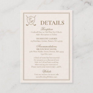 Elegant Classic Crest Monogram Golf Wedding Informatiekaartje