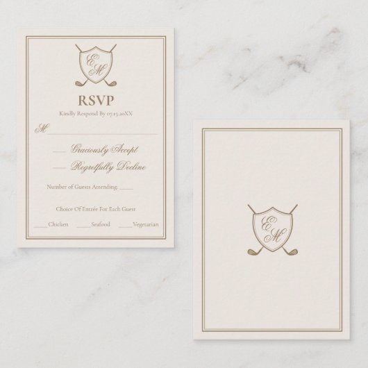 Elegant Classic Crest Monogram Golf Wedding Informatiekaartje (Voorkant / Achterkant)