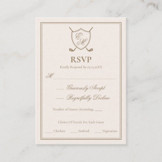 Elegant Classic Crest Monogram Golf Wedding Informatiekaartje (Voorkant)